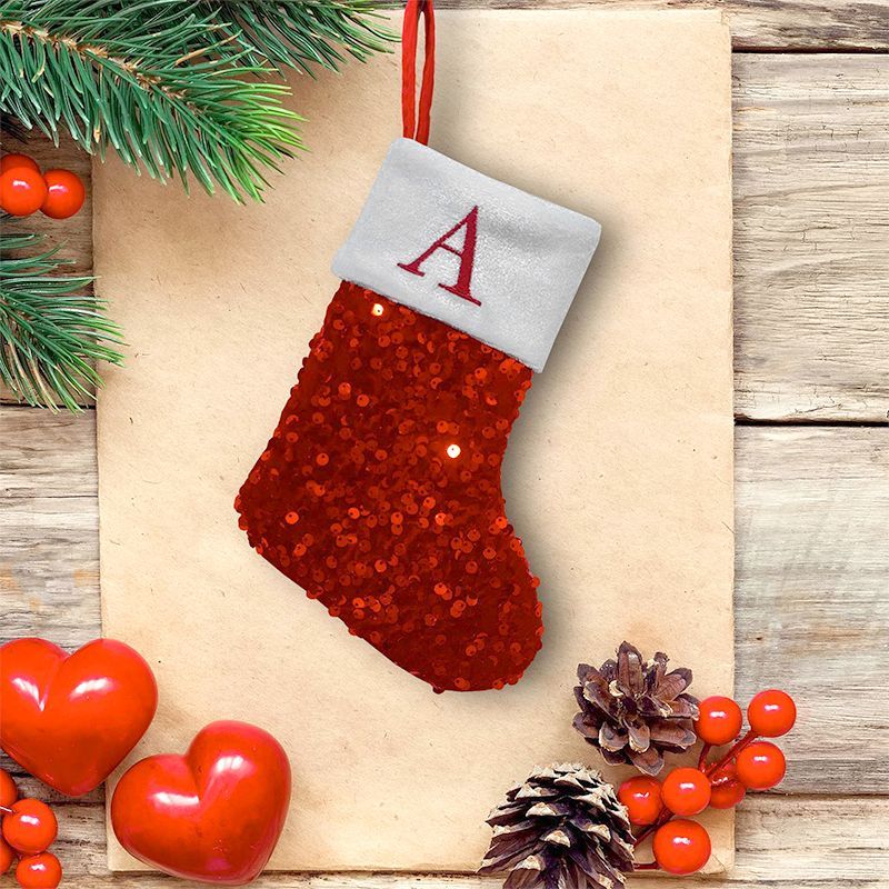 Embroidery Xmas Stocking - Красный рождественский чулок с пайетками, вышивкой