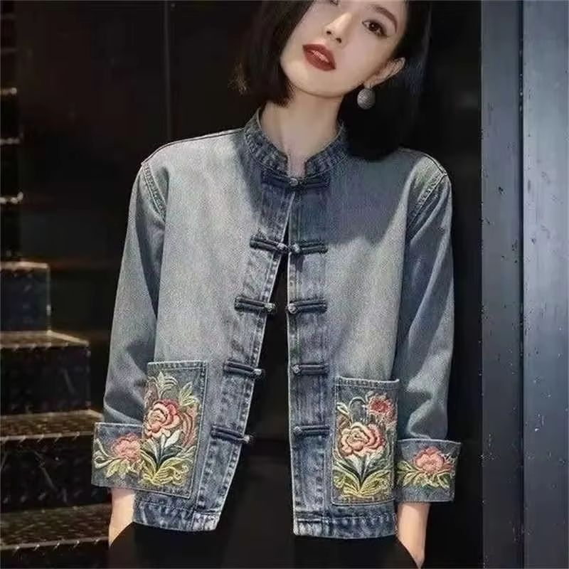 Embroidery Jacket Jeans - Весенне-осенняя красивая джинсовая куртка с вышивкой