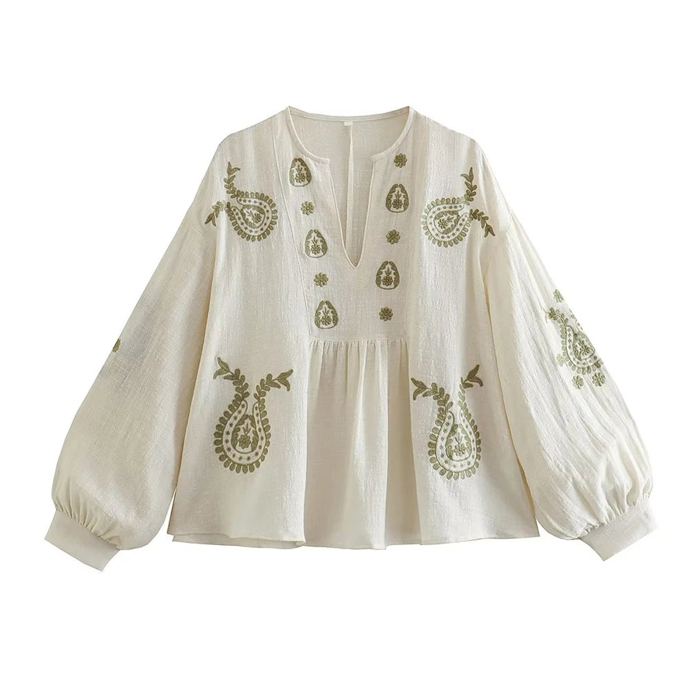 Embroidery Uniforms - Женская новая свободная хлопковая рубашка с