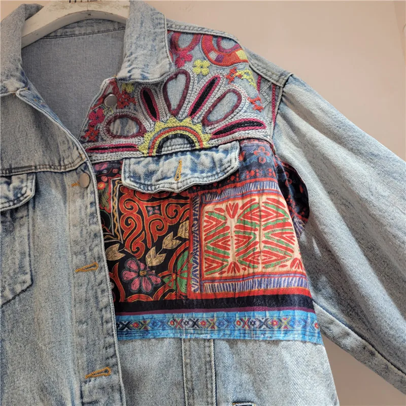 Embroidery Jacket Jeans - Винтажная синяя джинсовая куртка с вышивкой,