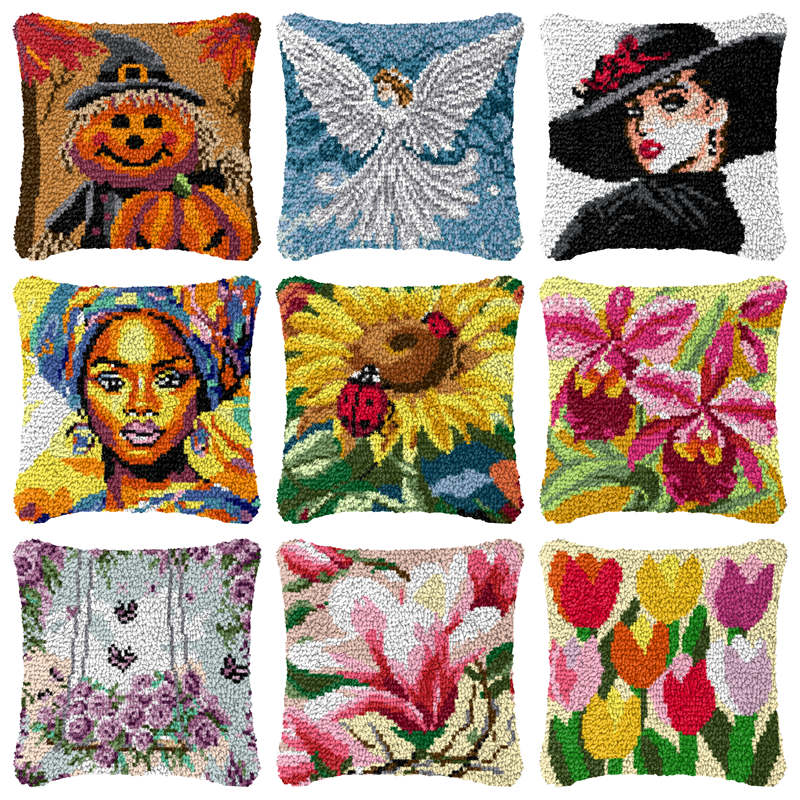 Printed Embroidery Kit - Кветы мультфильм крючок-защелка подушка Smyrna посылка