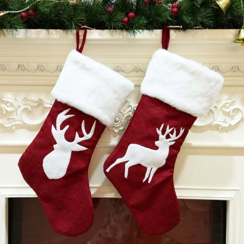 Красный Санта-Челок Лось Снежи – обзор и цена Embroidery Xmas Stocking