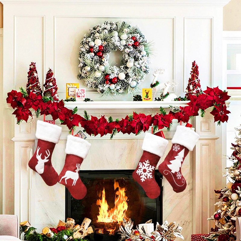 Красный Санта-Челок Лось Снежи – обзор и цена Embroidery Xmas Stocking